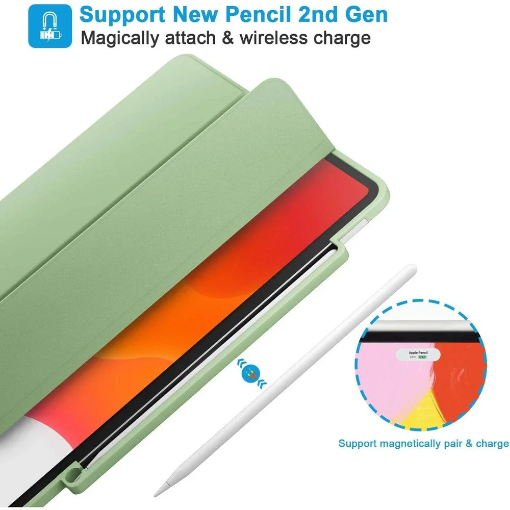 Tablet Case with Pencil Holder Support Magnetic Attachment & Wirelessly Charge